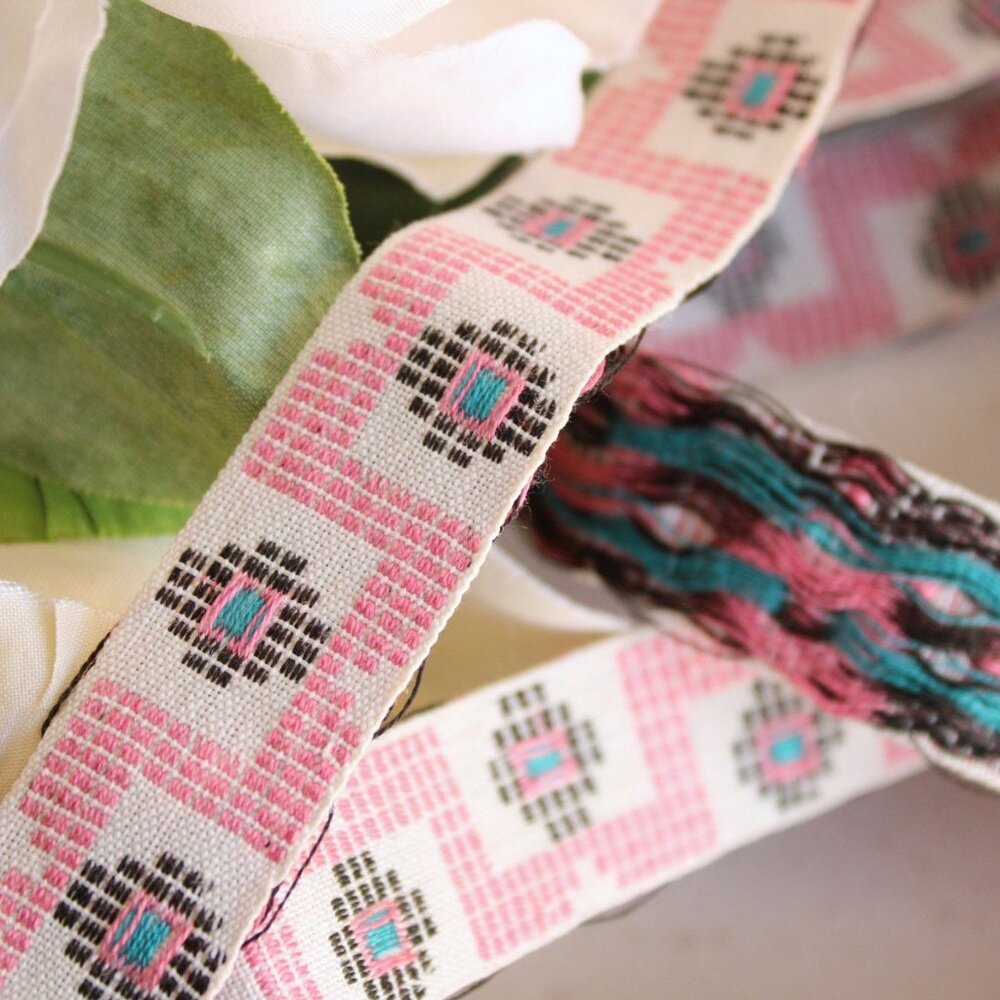 Vintage Jacquard Ribbon Trim, One Yard 24 Inch Piece .75 Inch Wide - Picture 4 of 10